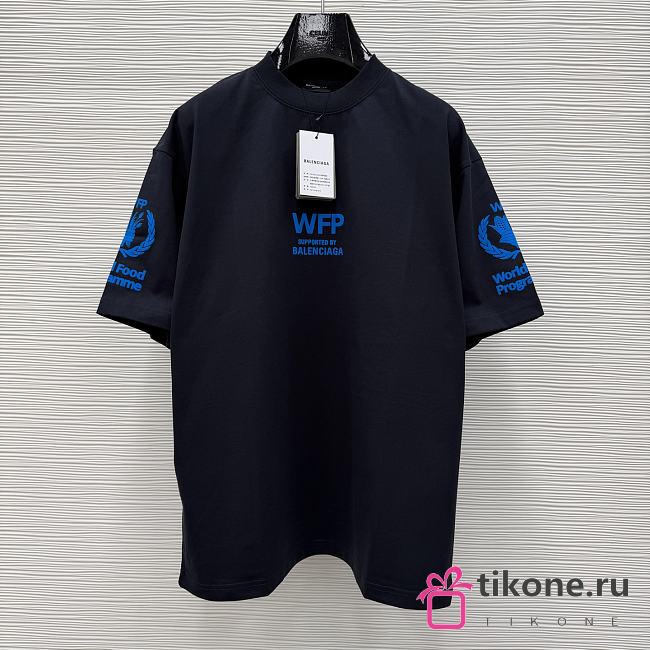 Balenciaga White Cotton WFP Oversized Logo T-Shirt Black/Blue - 1