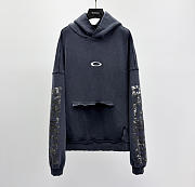 Balenciaga Transparent Tape Ripped Pocket Hoodie In Faded Black And White Dy Fleece - 1