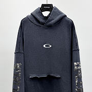 Balenciaga Transparent Tape Ripped Pocket Hoodie In Faded Black And White Dy Fleece - 5