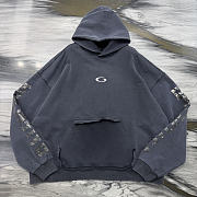 Balenciaga Transparent Tape Ripped Pocket Hoodie In Faded Black And White Dy Fleece - 4