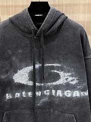 Balenciaga Washed Crayon Loop Oversized Hoodie In Washed Black And White Dry Fleece - 5