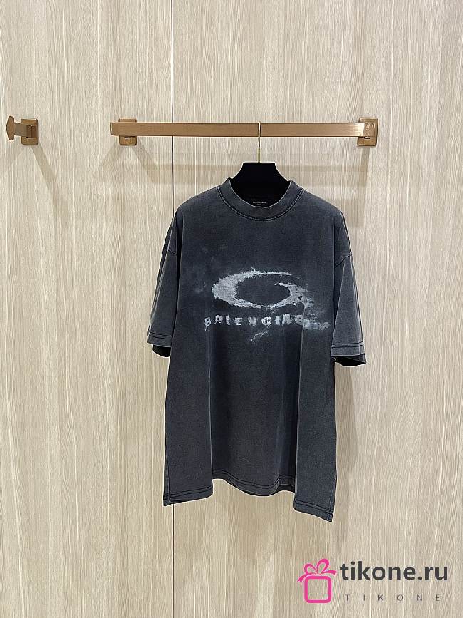 Balenciaga Washed Crayon Loop T-Shirt In Washed Black And White Dry Fleece - 1