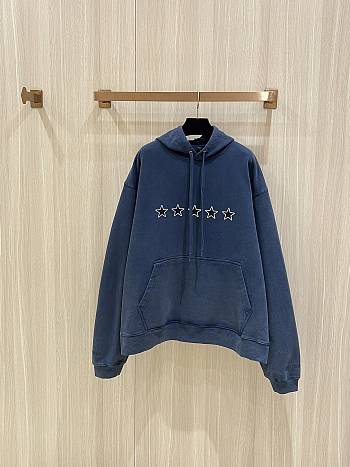 Balenciaga Top Rating Oversized Hoodie Fitted Top In Washed Navy Interlock Stretch Jersey