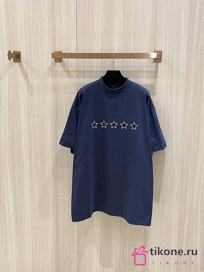 Balenciaga Top Rating  T-Shirt Fitted Top In Washed Navy Interlock Stretch Jersey - 1