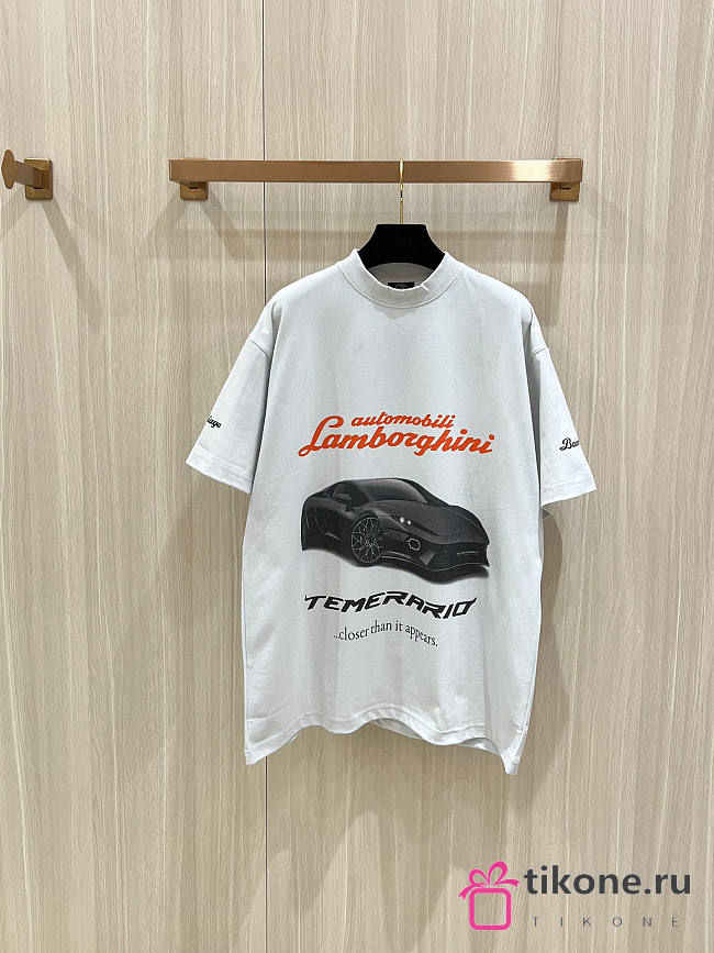 Balenciaga x Automobili Lamborghini Boxy-Fit Cotton-Jersey T-Shirt Beige - 1