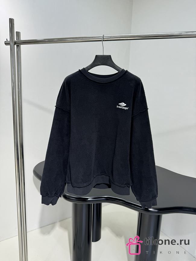 Balenciaga Logo Embroidered Crewneck Sweatshirt in Black - 1