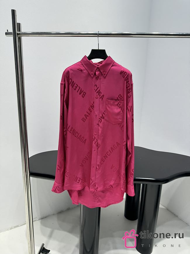 Balenciaga Logomania Allover Jacquard Shirt Hot Pink - 1