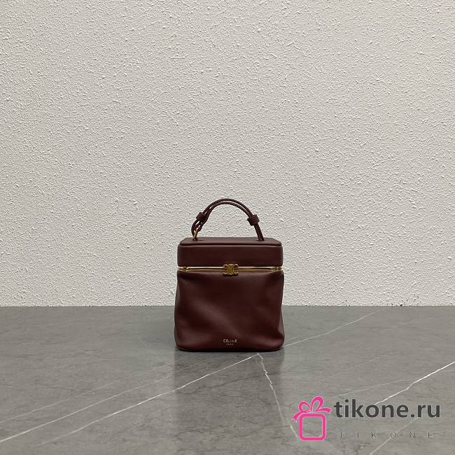 Celine Small Triomphe Frame In Supple Calfskin Burgundy - 12.5x12.5x12.5cm - 1