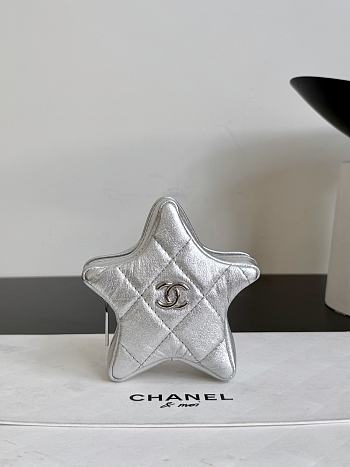 Chanel Star Coin Purse Metallic Lambskin & Silver Tone Metal Silver