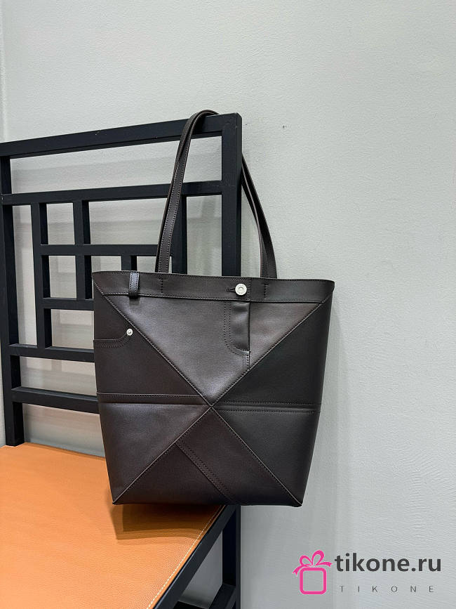 Loewe Panta Medium Puzzle Fold Tote In Shiny Calfskin Vintage Brown - 31.5x25.5x14.5cm - 1