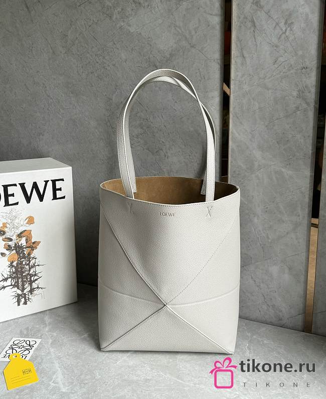 Loewe Medium Puzzle Fold Tote In Soft Grained Calfskin Gray - 31.5x25.5x14.5cm - 1