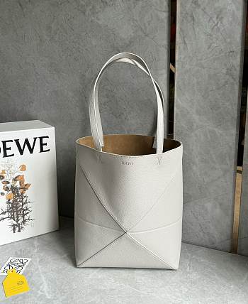 Loewe Medium Puzzle Fold Tote In Soft Grained Calfskin Gray - 31.5x25.5x14.5cm