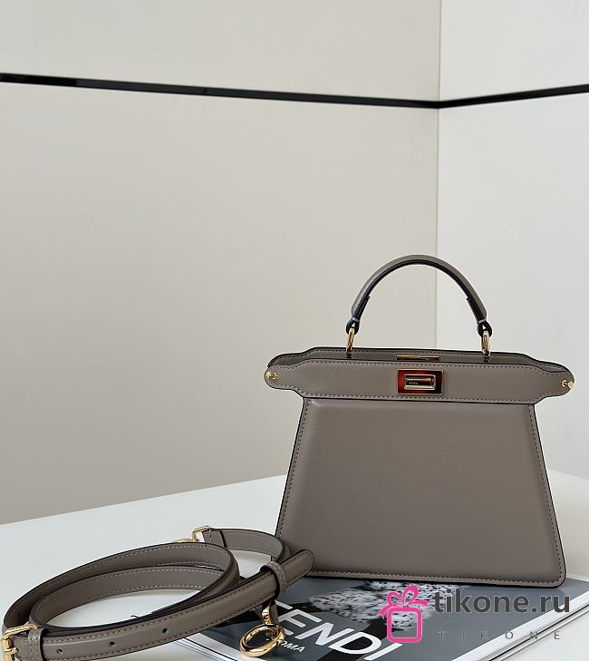 Fendi Peekaboo Iseeu Petite Dove Grey Padded Nappa Leather Bag Plexiglas Gold Metalware - 20x15.5x11cm - 1
