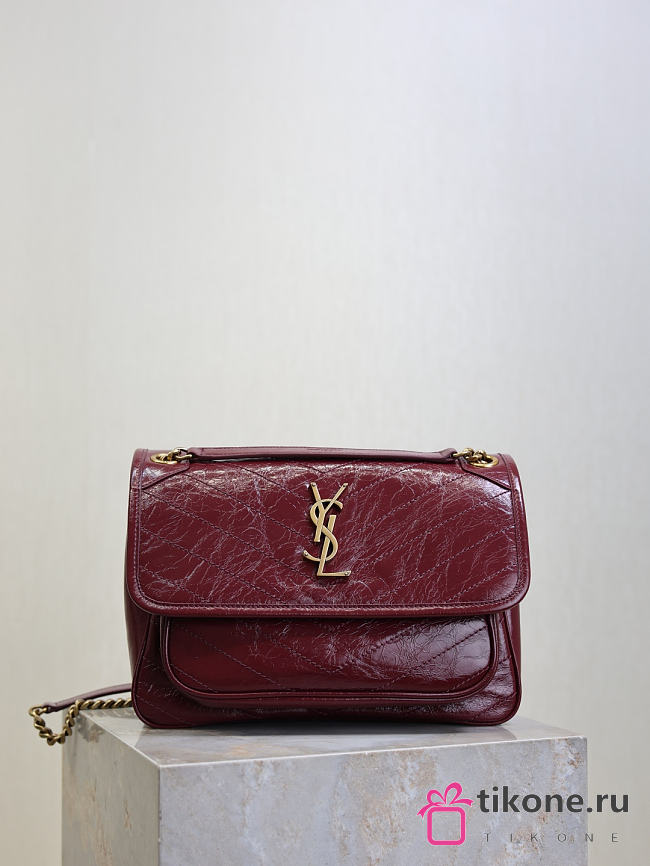YSL Niki Medium In Vintage Leather Burgundy - 28x20x8.5cm - 1