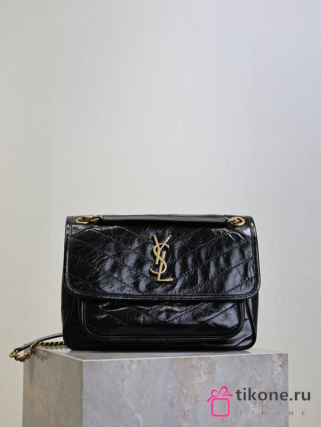 YSL Niki Medium In Vintage Leather Black - 28x20x8.5cm - 1