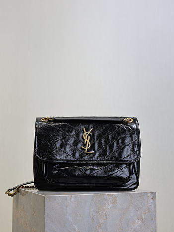 YSL Niki Medium In Vintage Leather Black - 28x20x8.5cm