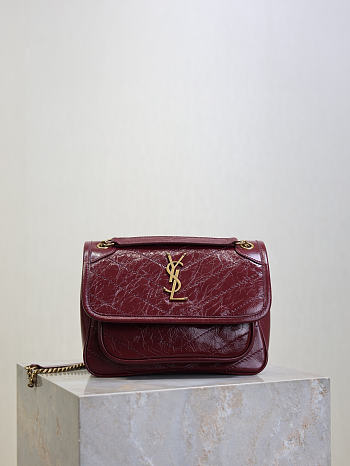 YSL Niki Baby In Vintage Leather Burgundy - 21x16x7.5cm