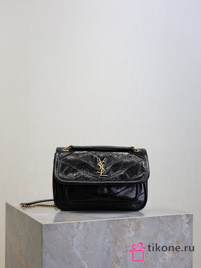 YSL Niki Mini In Vintage Leather Black - 18x12.5x5cm - 1