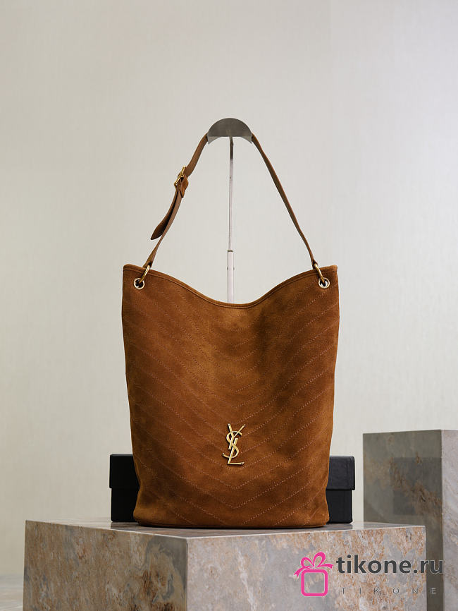 YSL Niki Supple Bucket In Suede In Caramel Cognac - 30x38x15.5cm - 1