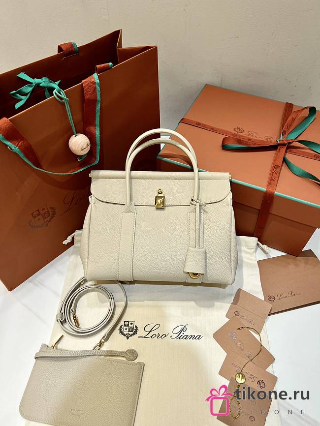 Loro Piana Loom Bag L25 Grain Calfskin Light Stone Gray - 25x18x12.5cm  - 1