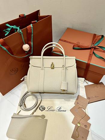 Loro Piana Loom Bag L25 Grain Calfskin Light Stone Gray - 25x18x12.5cm 