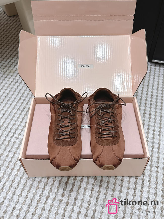 Miumiu Plume Satin Sneakers Coca Brown - 1