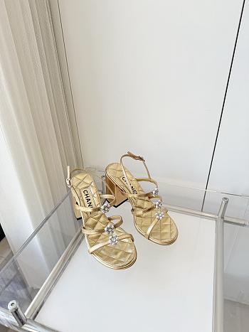 Chanel Sandals Laminated Lambskin Dark Gold 95mm