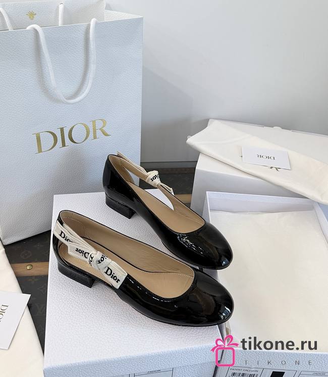 Dior J'Adior Ballet Flat Black Patent Calfskin - 1