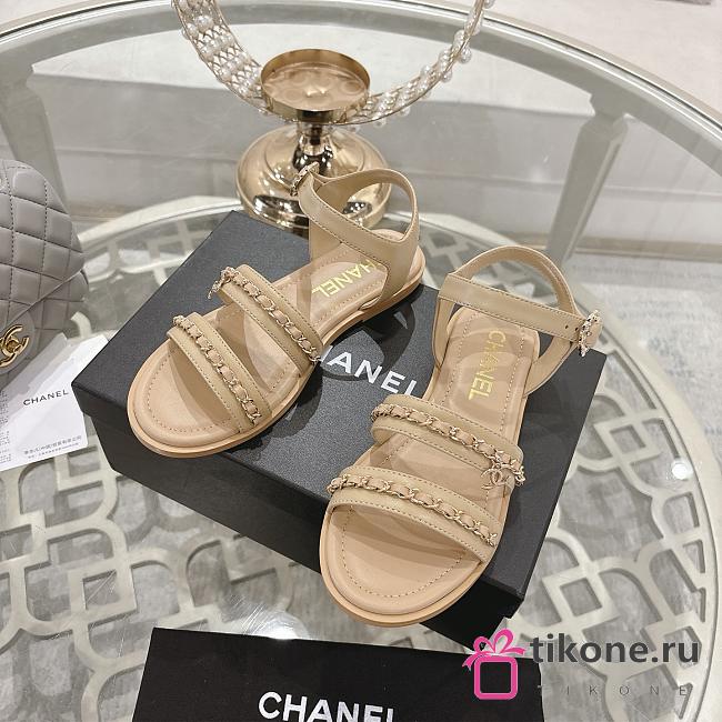 Chanel Sandals Calfskin Beige 15mm - 1