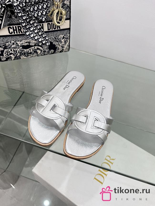 Dior D-Club Slide Silver Tone Laminated Calfskin - 1