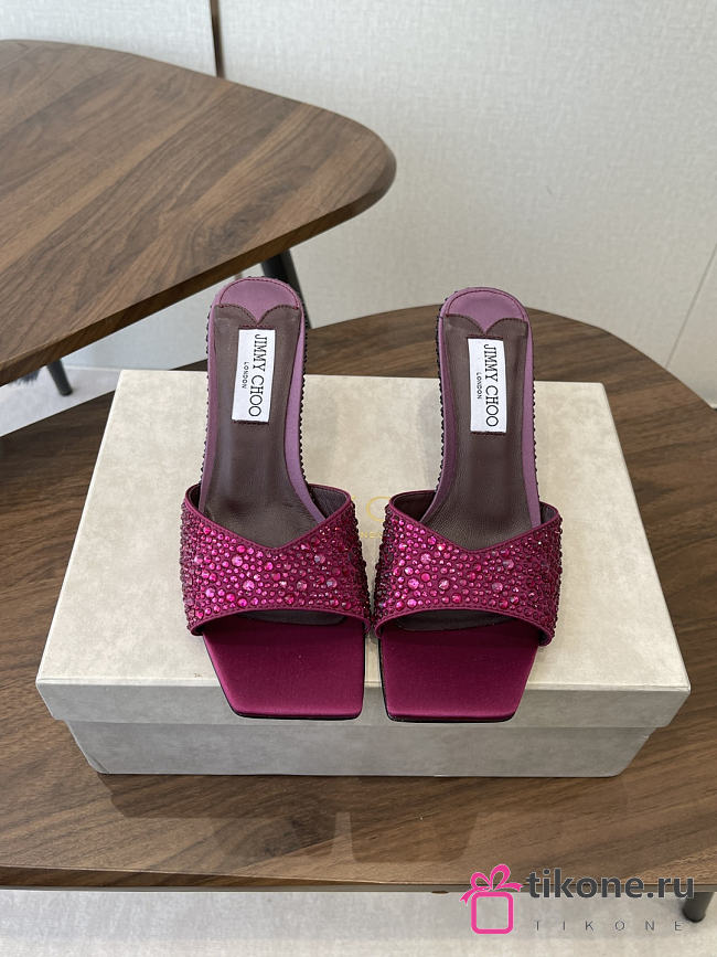 Jimmy Choo Skye 70 Winter Bloom and Violet Orchid Satin Mules with Degrade Crystal - 1