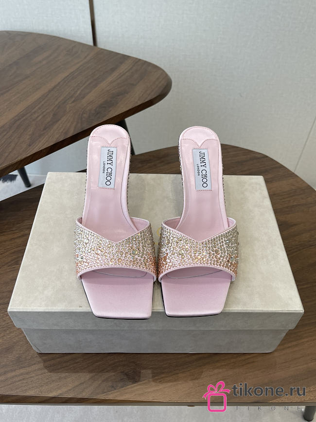 Jimmy Choo Skye 70 Silky Blush Satin Mules with Degrade Crystal - 1