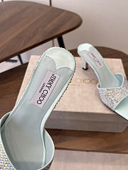 Jimmy Choo Skye 70 Light Green Satin Mules with Degrade Crystal - 5