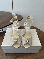 Jimmy Choo Sacora 85 Light Soft Gold Glitter Fabric Sandals with Crystal Sphere - 5