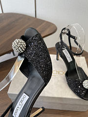 Jimmy Choo Sacora 85 Black Glitter Fabric Sandals with Crystal Sphere - 5