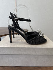 Jimmy Choo Sacora 85 Black Glitter Fabric Sandals with Crystal Sphere - 6