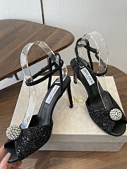 Jimmy Choo Sacora 85 Black Glitter Fabric Sandals with Crystal Sphere - 2