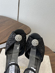 Jimmy Choo Sacora 85 Black Glitter Fabric Sandals with Crystal Sphere - 4