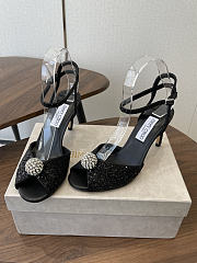 Jimmy Choo Sacora 85 Black Glitter Fabric Sandals with Crystal Sphere - 3