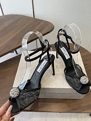 Jimmy Choo Sacora 85 Black Lace Sandals with Crystal-Embellished Sphere - 3