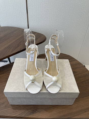 Jimmy Choo Sacaria 85 Ivory Tulle Sandals with Pearl Detail