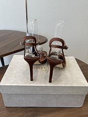 Jimmy Choo Sacora 85 Brown Satin Sandals with Crystal Sphere - 6