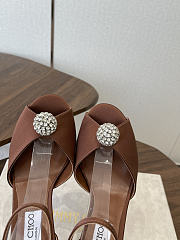 Jimmy Choo Sacora 85 Brown Satin Sandals with Crystal Sphere - 5