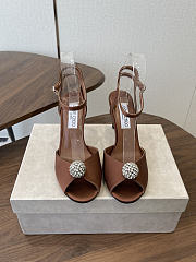 Jimmy Choo Sacora 85 Brown Satin Sandals with Crystal Sphere - 4