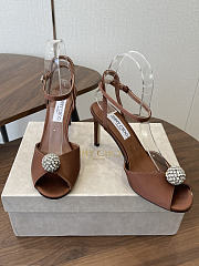 Jimmy Choo Sacora 85 Brown Satin Sandals with Crystal Sphere - 3