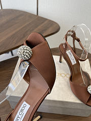 Jimmy Choo Sacora 85 Brown Satin Sandals with Crystal Sphere - 2