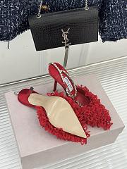 Jimmy Choo Saeda 100 Ruby Red Mesh Pumps with Petal Embroidery - 6
