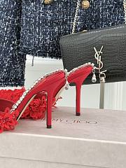 Jimmy Choo Saeda 100 Ruby Red Mesh Pumps with Petal Embroidery - 5