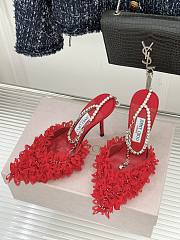 Jimmy Choo Saeda 100 Ruby Red Mesh Pumps with Petal Embroidery - 2