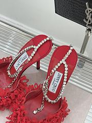 Jimmy Choo Saeda 100 Ruby Red Mesh Pumps with Petal Embroidery - 3
